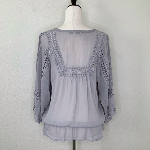 Daniel Rainn Boho Semi- Sheer Embroidered Gray Blouse - Picture 8 of 12